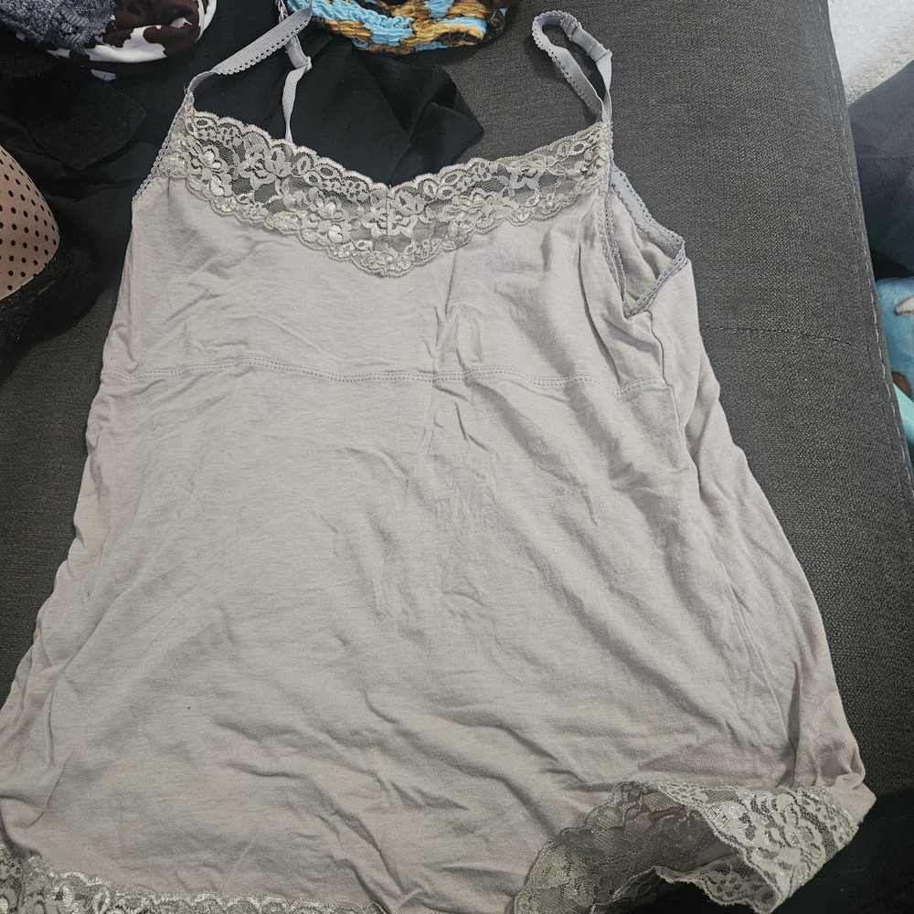 Lace Trim Tank Cami in Light Taupe